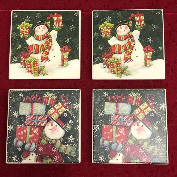 CHRISTMAS SNOWMAN STONE DRINK COASTERS (#CHC2) - Picture 2 of 5